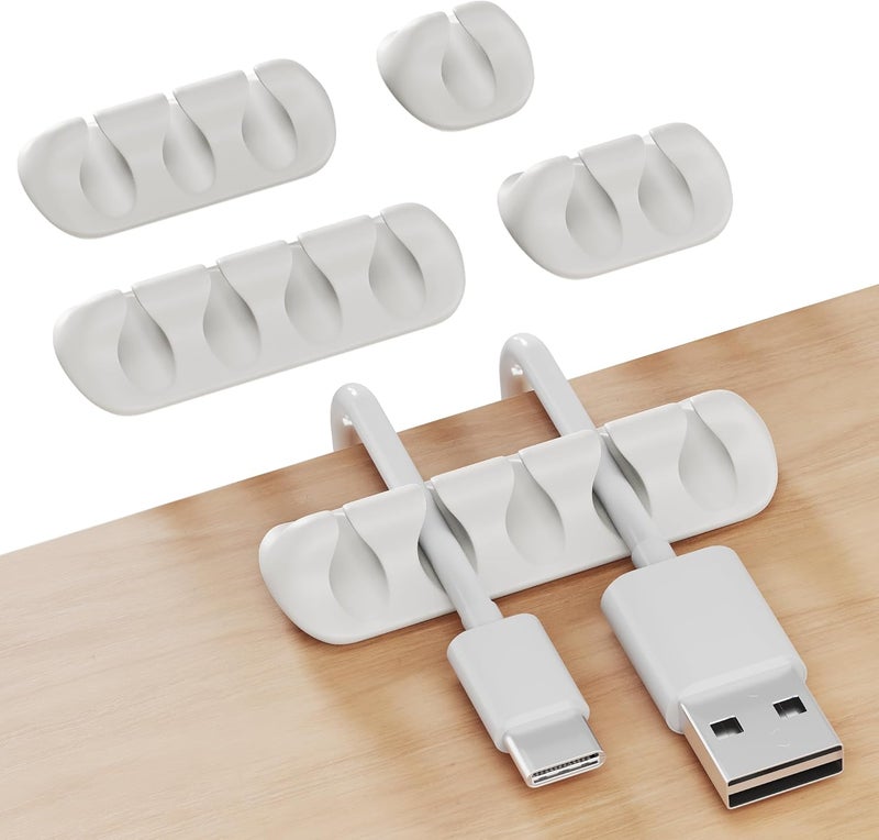 GLUIT Adhesive Desktop Cable Organizer Versatile Cord Holders Wire Clips and Cable Holder Cord Organizer for Desk Table Accessories Office Spaces New White 5 Pack - Image 1